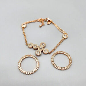 Joan Boyce Pave Crystal Christian Cross Bracelet w/ Rings  Rose Gold Tone